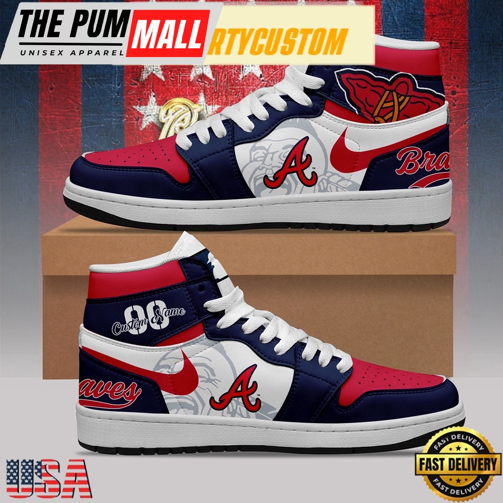 MLB Atlanta Braves Unique Design Custom Name Air Jd 1 Shoes Running Sneakers , MLB Fan Gifts