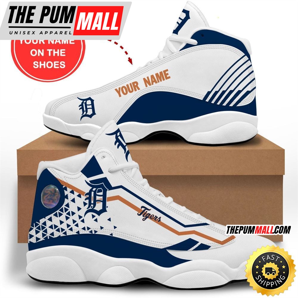 MLB Detroit Tigers Custom Name White Blue Air Jd 13 Shoes