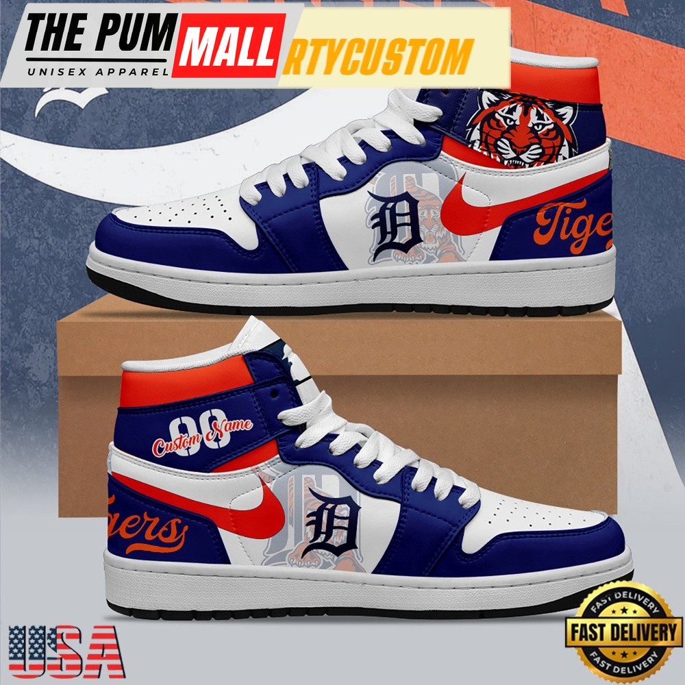 MLB Detroit Tigers Unique Design Custom Name Air Jd 1 Shoes Running Sneakers , MLB Fan Gifts