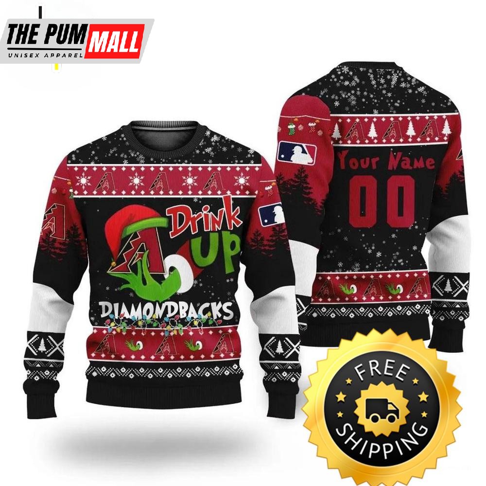 Mlb Grinch Drink Up Arizona Diamondbacks Custom Ugly Christmas Sweater, Arizona Diamondbacks Ugly Sweater, MLB Christmas Sweater