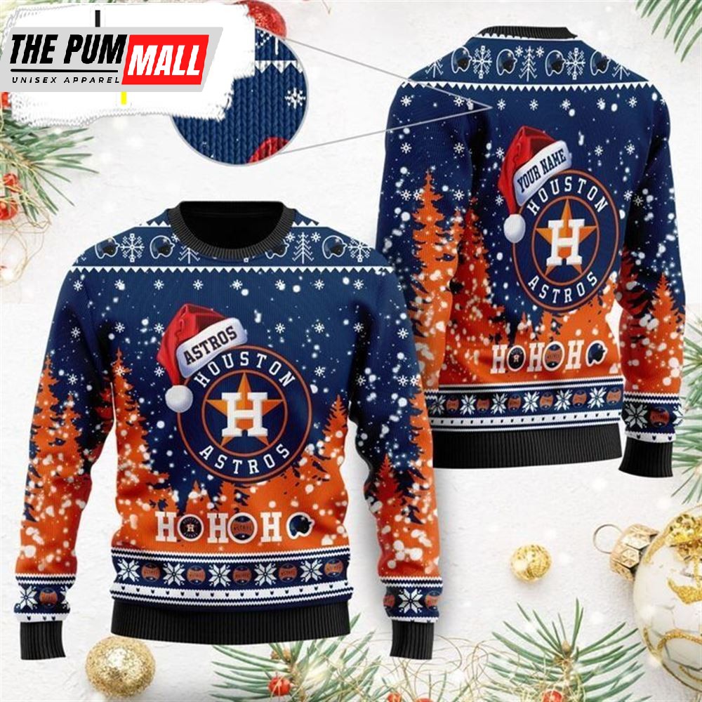 Mlb Houston Astros Custom Name Santa Claus Hat Ho Ho Ho 3d Wool Sweater