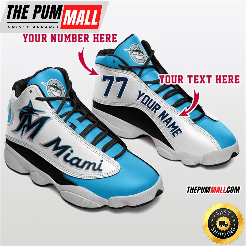 MLB Miami Marlins Custom Name Number Air Jd 13 Shoes V2