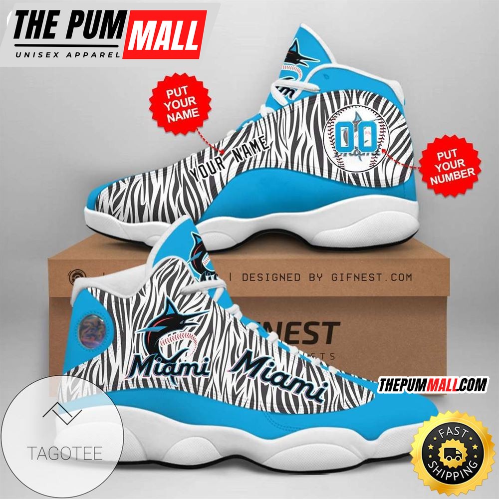 MLB Miami Marlins Custom Name Number Air Jd 13 Shoes V4