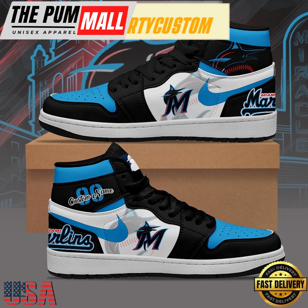 MLB Miami Marlins Unique Design Custom Name Air Jd 1 Shoes Running Sneakers , MLB Fan Gifts