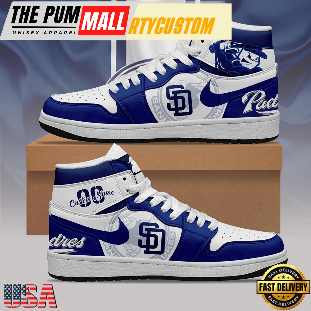 MLB San Diego Padres Unique Design Custom Name Air Jd 1 Shoes Running Sneakers , MLB Fan Gifts