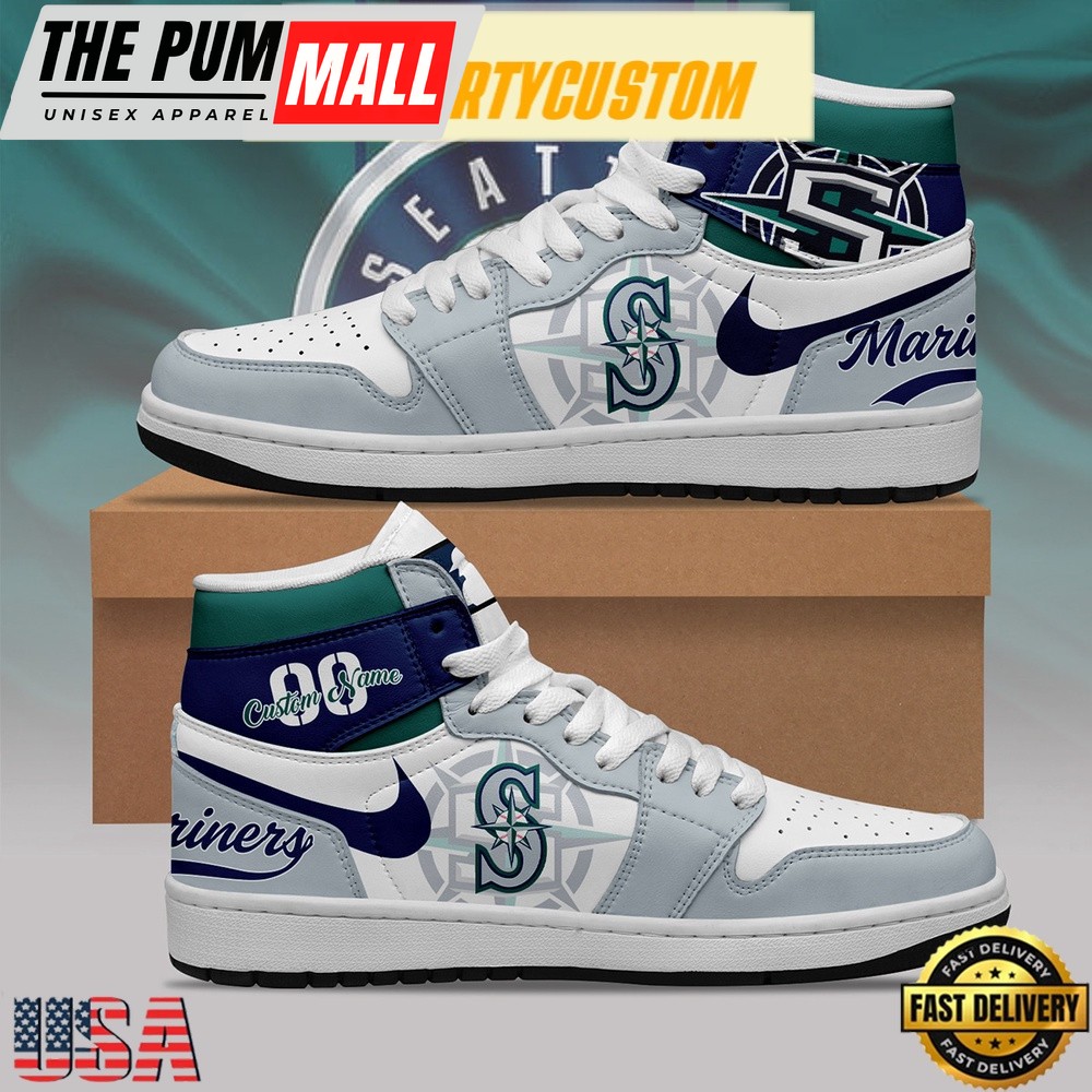 MLB Seattle Mariners Unique Design Custom Name Air Jd 1 Shoes Running Sneakers , MLB Fan Gifts