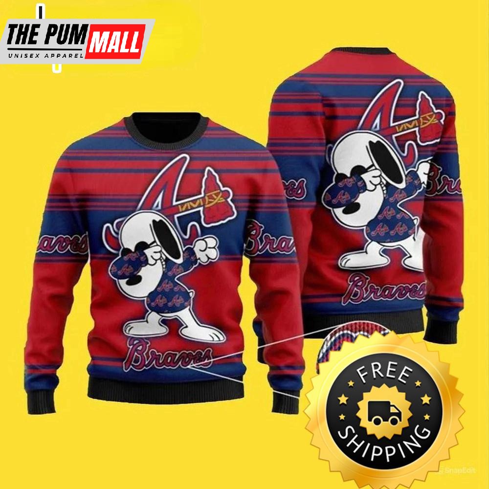 MLB Snoopy Love Atlanta Braves Ugly Christmas Sweater, Atlanta Braves Ugly Sweater, MLB Christmas Sweater