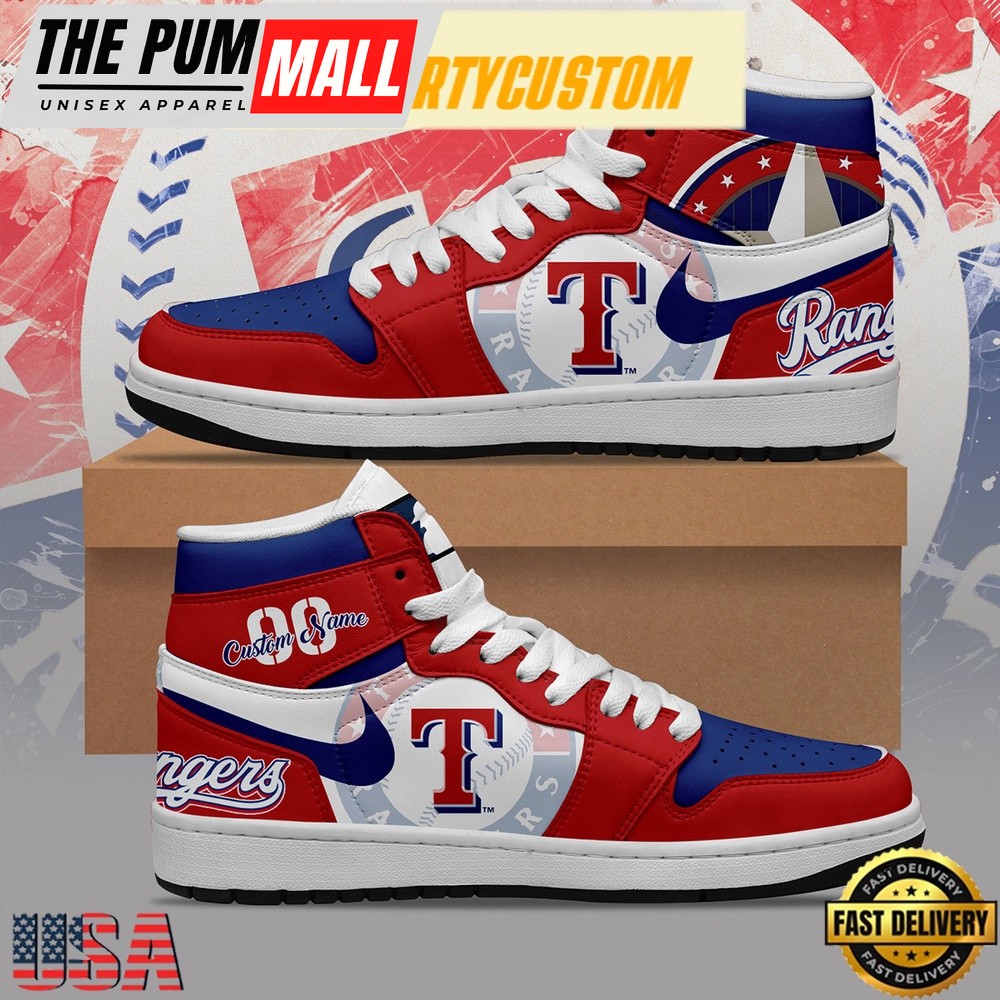 MLB Texas Rangers Unique Design Custom Name Air Jd 1 Shoes Running Sneakers , MLB Fan Gifts