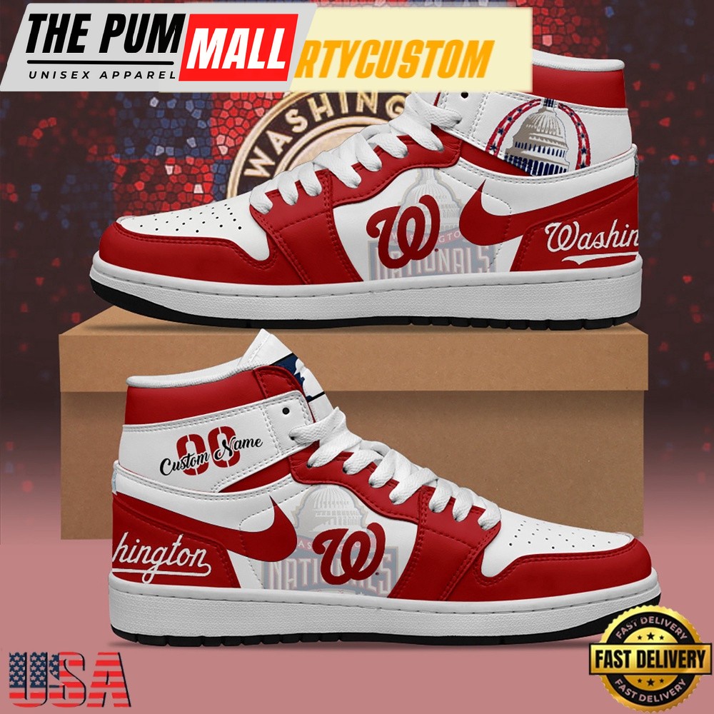 MLB Washington Nationals Unique Design Custom Name Air Jd 1 Shoes Running Sneakers , MLB Fan Gifts