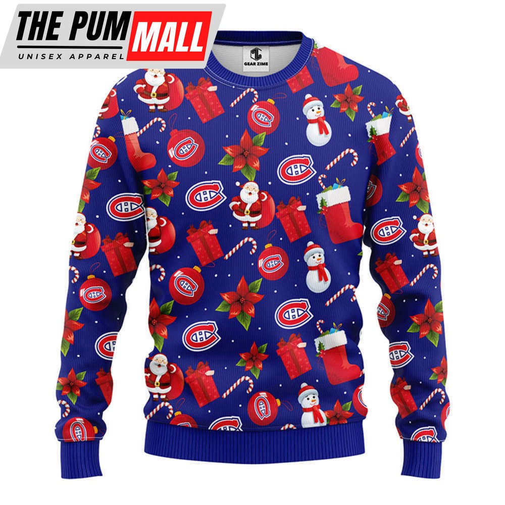 Montreal Canadians Santa Claus Snowman Christmas Ugly Sweater, Gift For Christmas