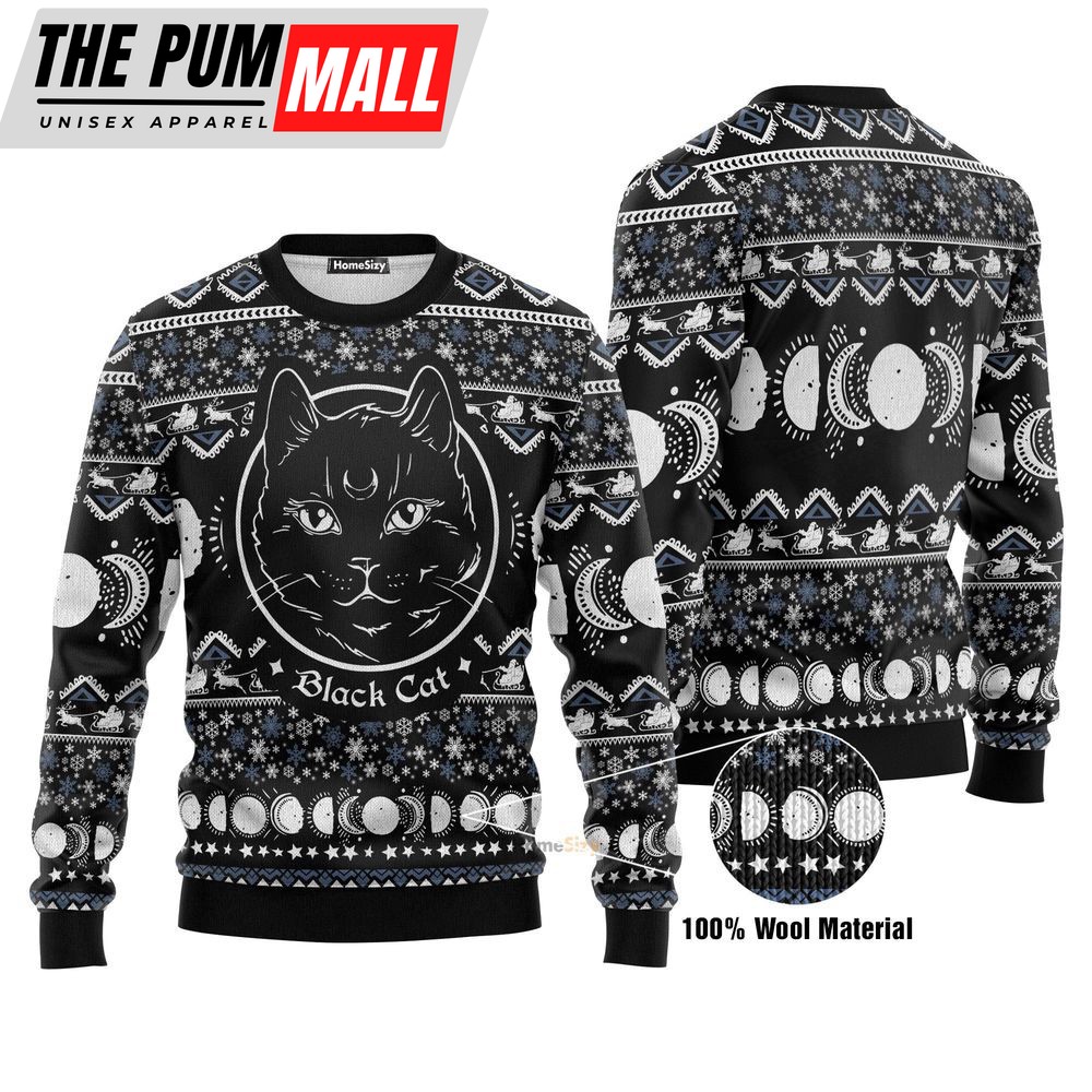 Moon Phase Cute Cat Christmas Wicca Ugly Christmas Sweater 3D Printed, Gift For Xmas