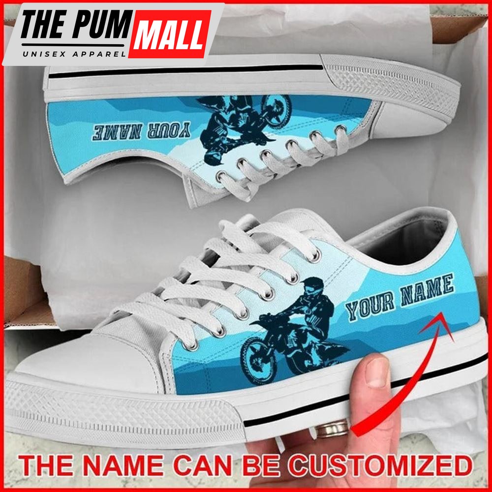 Motocross Mountain Blue Personalized Canvas Low Top Shoes – Low Top Shoes Mens, Women