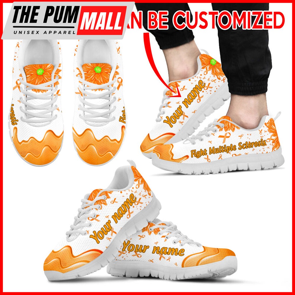 Multiple Sclerosis Shoes Daisy Flower Fashion Sneaker Walking Shoes – Personalized Custom – Best Gift For Men And Women