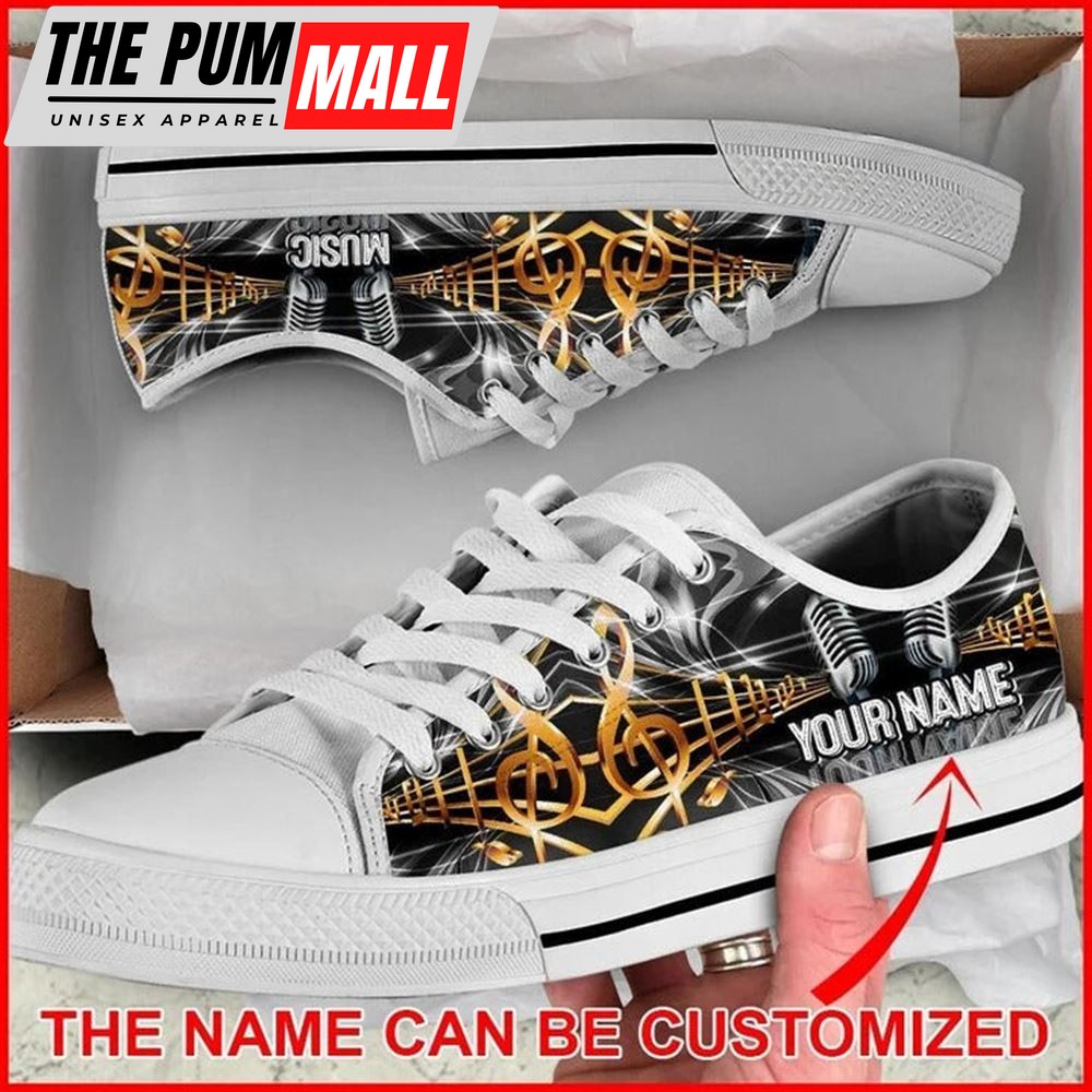 Music Note Microphone Personalized Canvas Low Top Shoes – Low Top Shoes Mens, Women