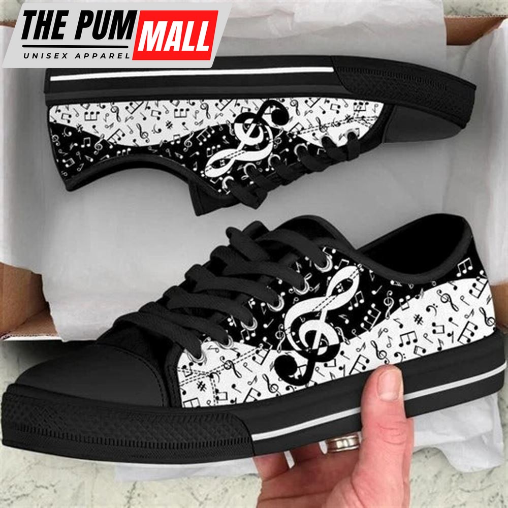 Music Note Signs Old Pattern Canvas Low Top Shoes – Low Top Shoes Mens, Women