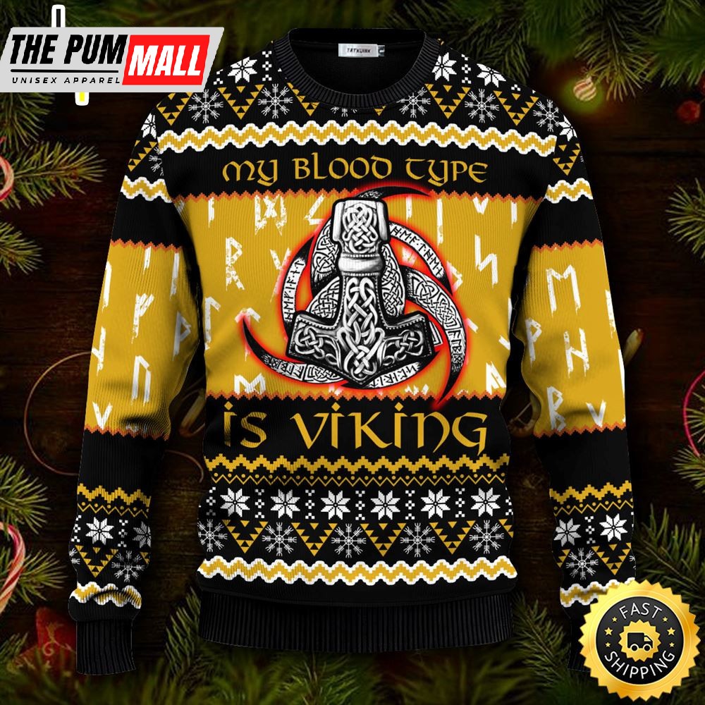 My Blood Type Is Viking Ugly Christmas Skull Sweater Christmas