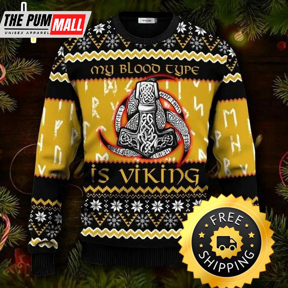 My Blood Type Is Viking Ugly Christmas Sweater, Viking Ugly Sweater