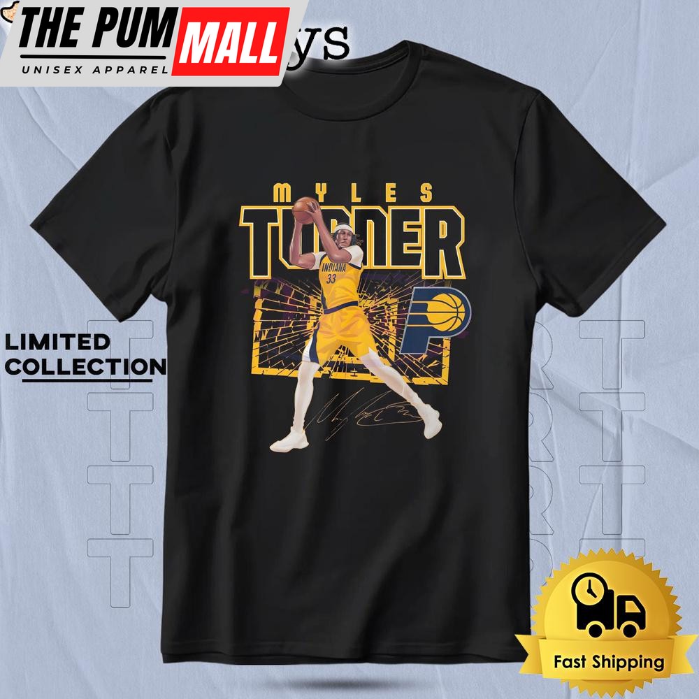 Myles Turner Indiana Pacers Shattered Court Basketball T Shirt