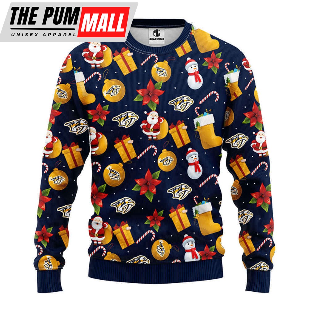 Nashville Predators Santa Claus Snowman Christmas Ugly Sweater, Gift For Christmas