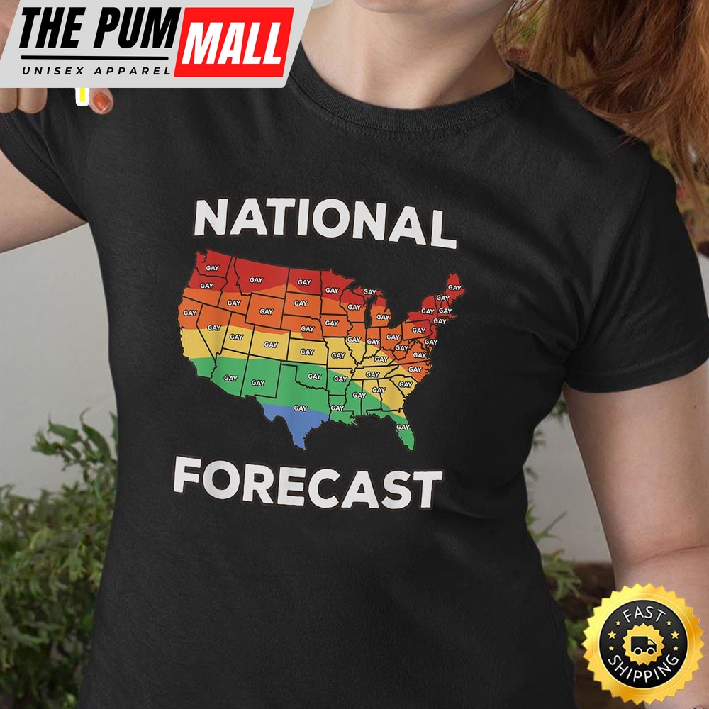 National Forecast American USA Rainbow Map Gay Pride LGBT Valentines Day T-shirt