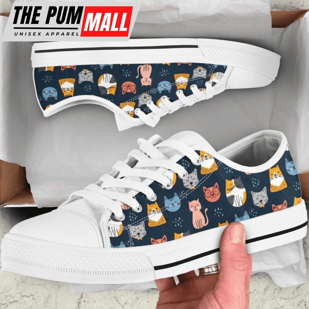 Navy Cute Cat Low Top Shoes: Meow-tastic Style & Comfort