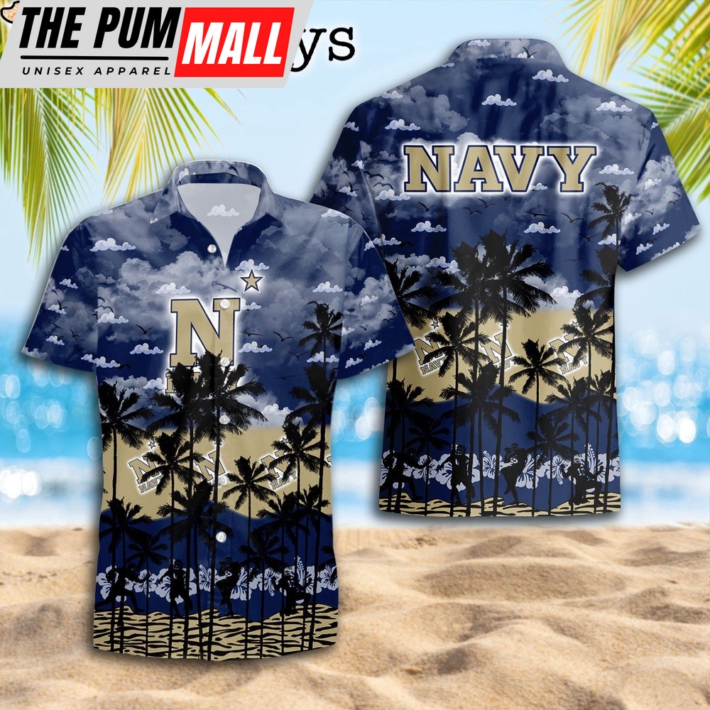 Navy Midshipmen Palms Tree Hawaiian Shirt