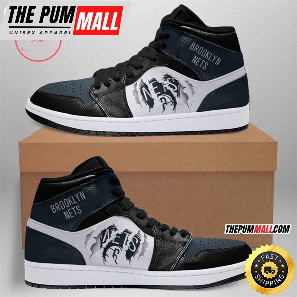 NBA Brooklyn Nets Blue Black Scratch Air Jd 1 High Sneakers