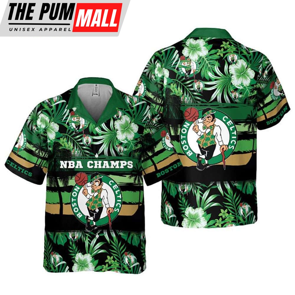NBA Champs Boston Celtics Hibiscus Palm Trees Hawaiian Shirt