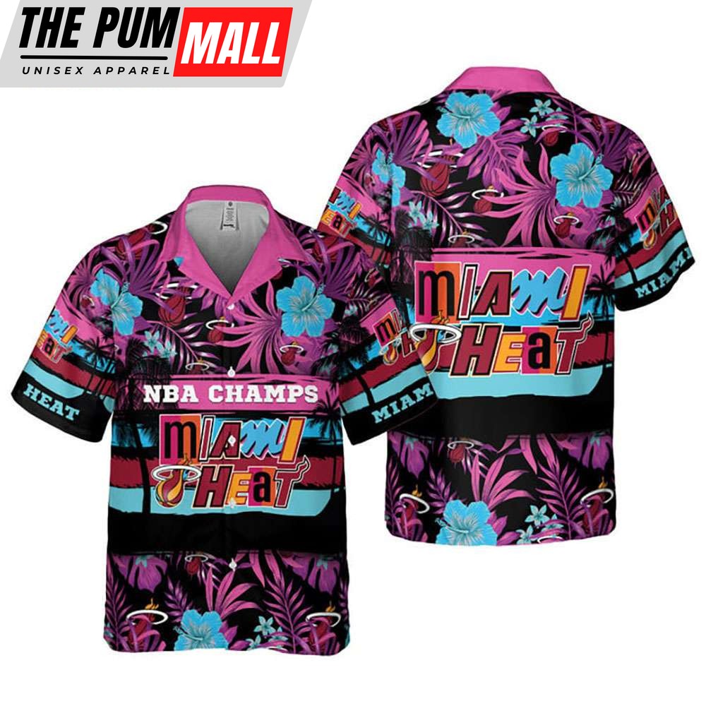 NBA Champs Miami Heat Hibiscus Palm Trees Hawaiian Shirt