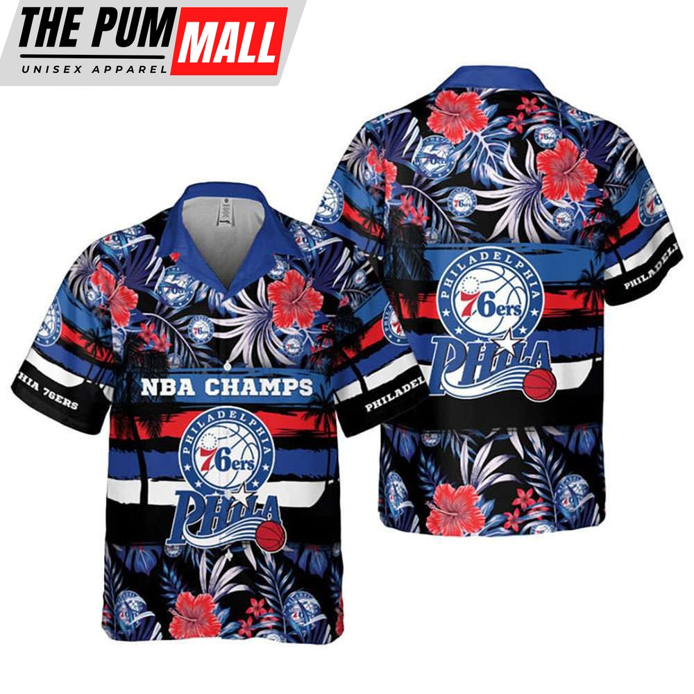 NBA Champs Philadelphia 76ers Tropical Hibiscus Hawaiian Shirt