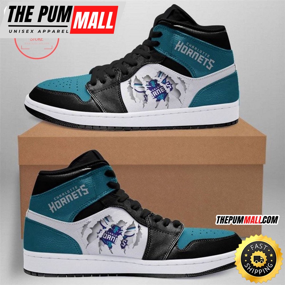 NBA Charlotte Hornets Teal Black Scratch Air Jd 1 High Sneakers