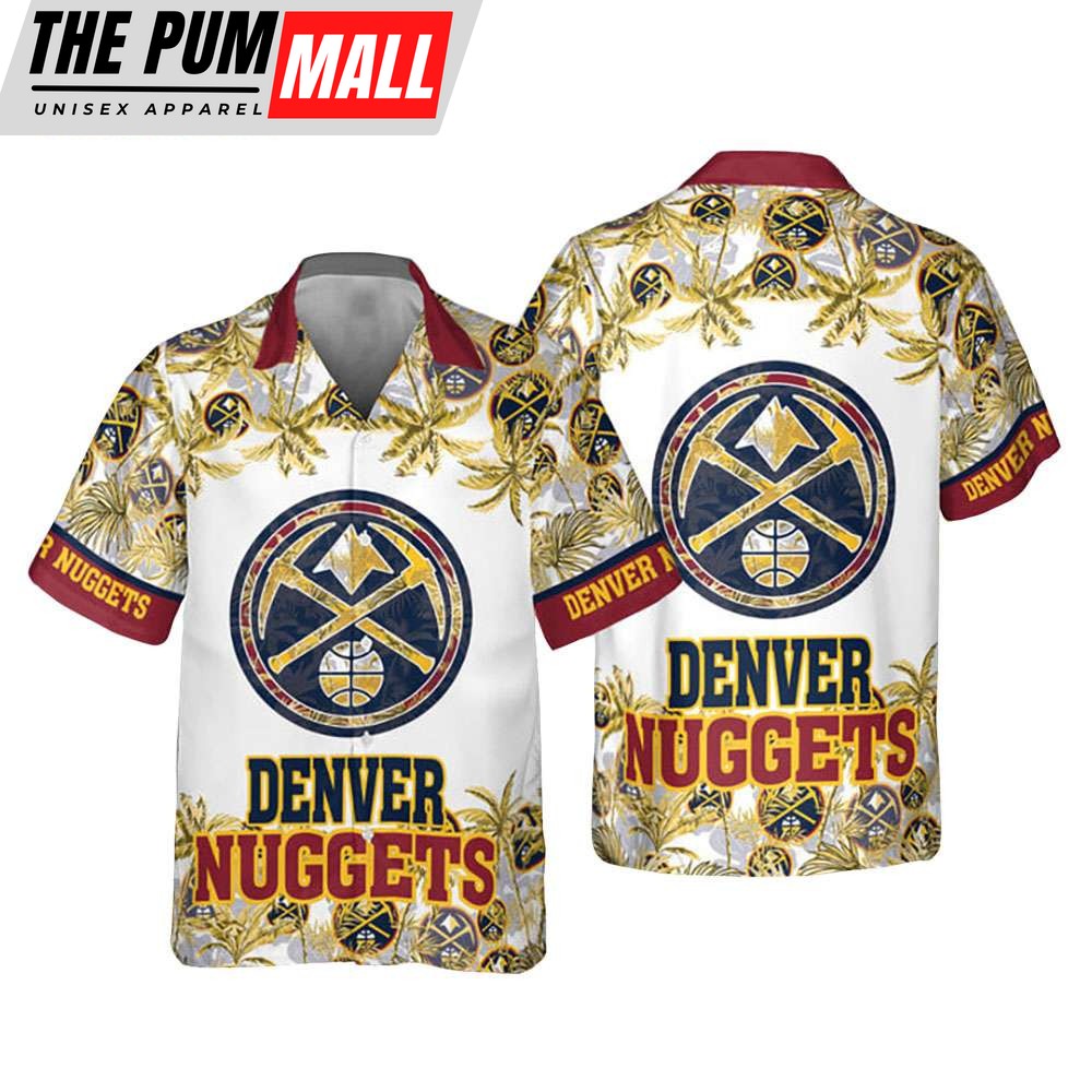 NBA Denver Nuggets Tropical Leaves Button Up Hawaiian Shirt