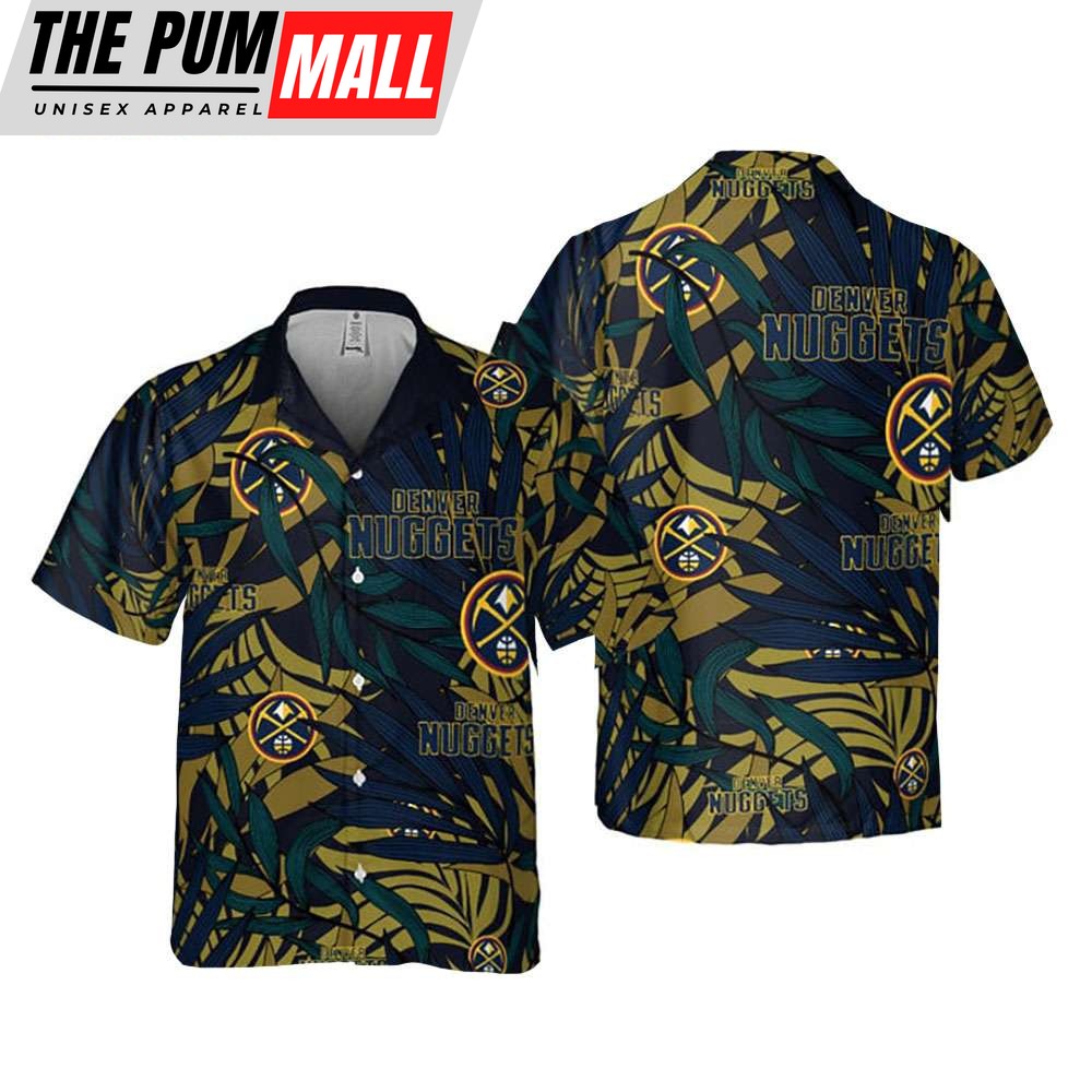 NBA Denver Nuggets Tropical Palm Leaves Button Up Hawaiian Shirt