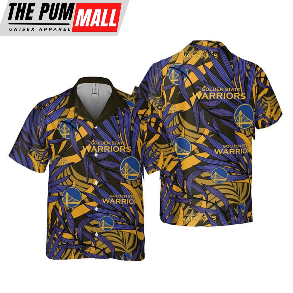 NBA Golden State Warriors Tropical Palm Leaves Button Up Hawaiian Shirt