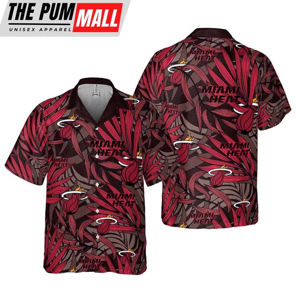 NBA Miami Heat Tropical Palm Leaves Button Up Hawaiian Shirt