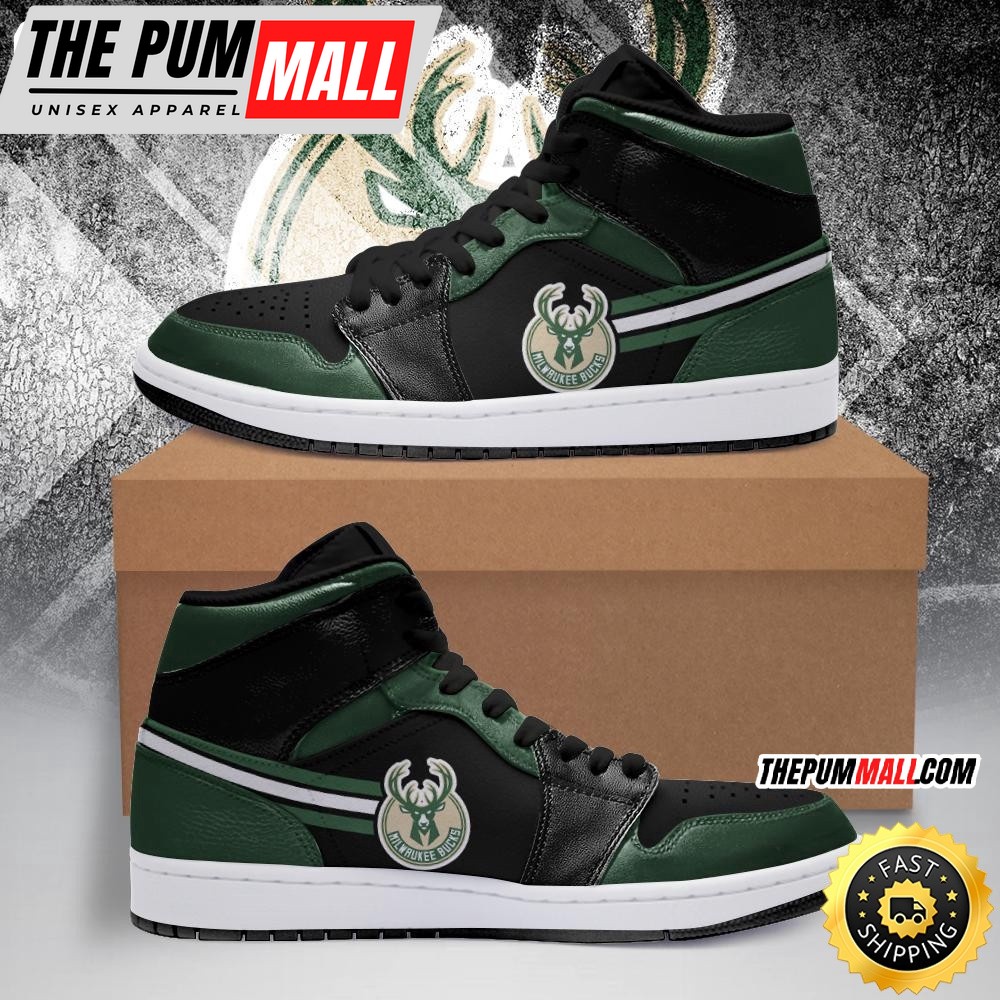 NBA Milwaukee Bucks Green Black Air Jd 1 High Sneakers