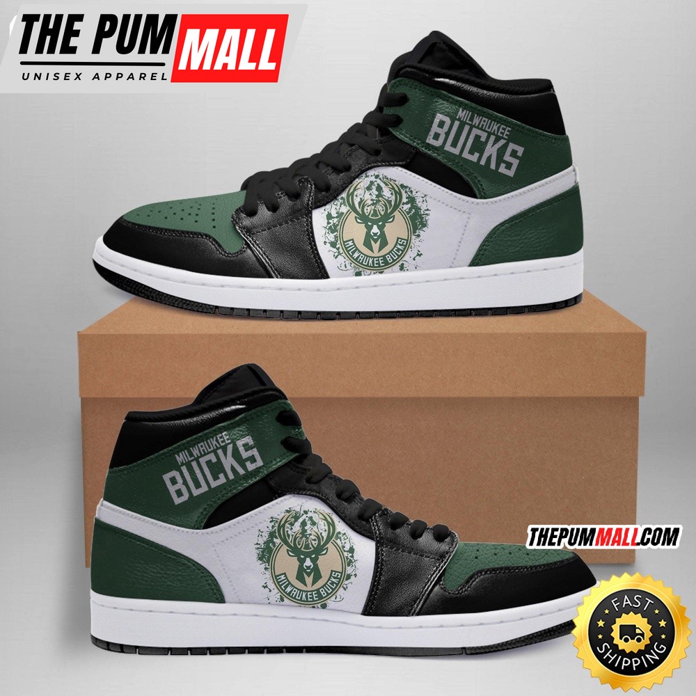 NBA Milwaukee Bucks Green Black Air Jd 1 High Sneakers Classic Air Jd Sneakers
