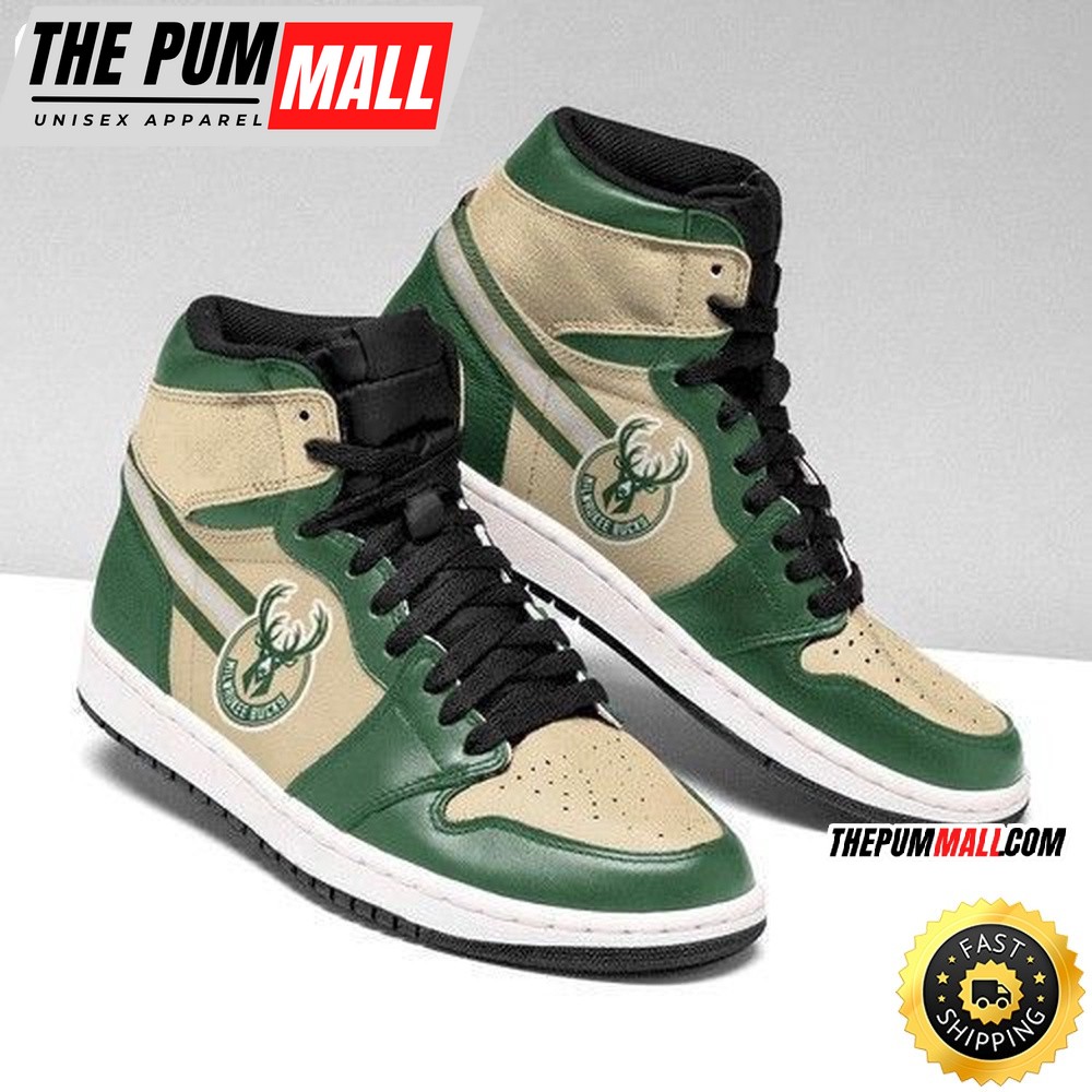 NBA Milwaukee Bucks Green Cream Air Jd 1 High Sneakers
