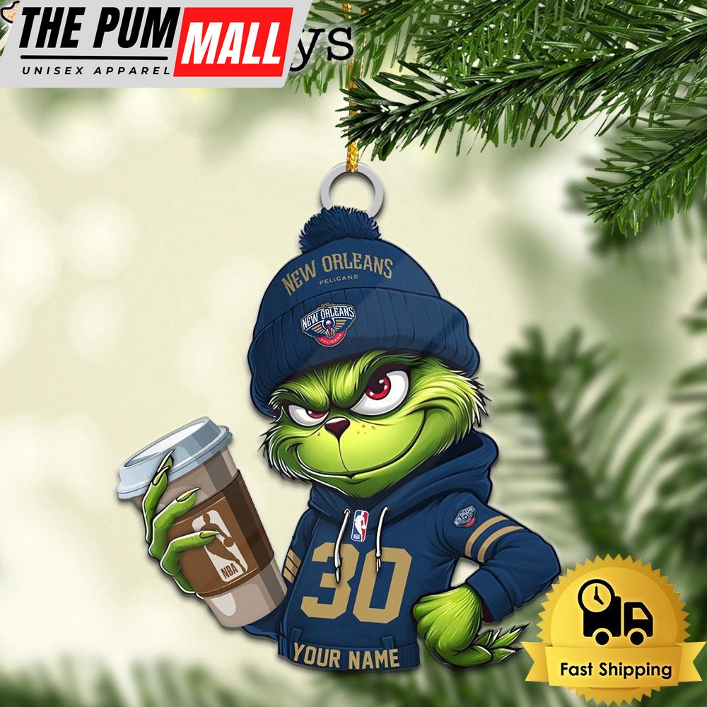 NBA New Orleans Pelicans Custom Grinch Christmas Ornament Limited Edition