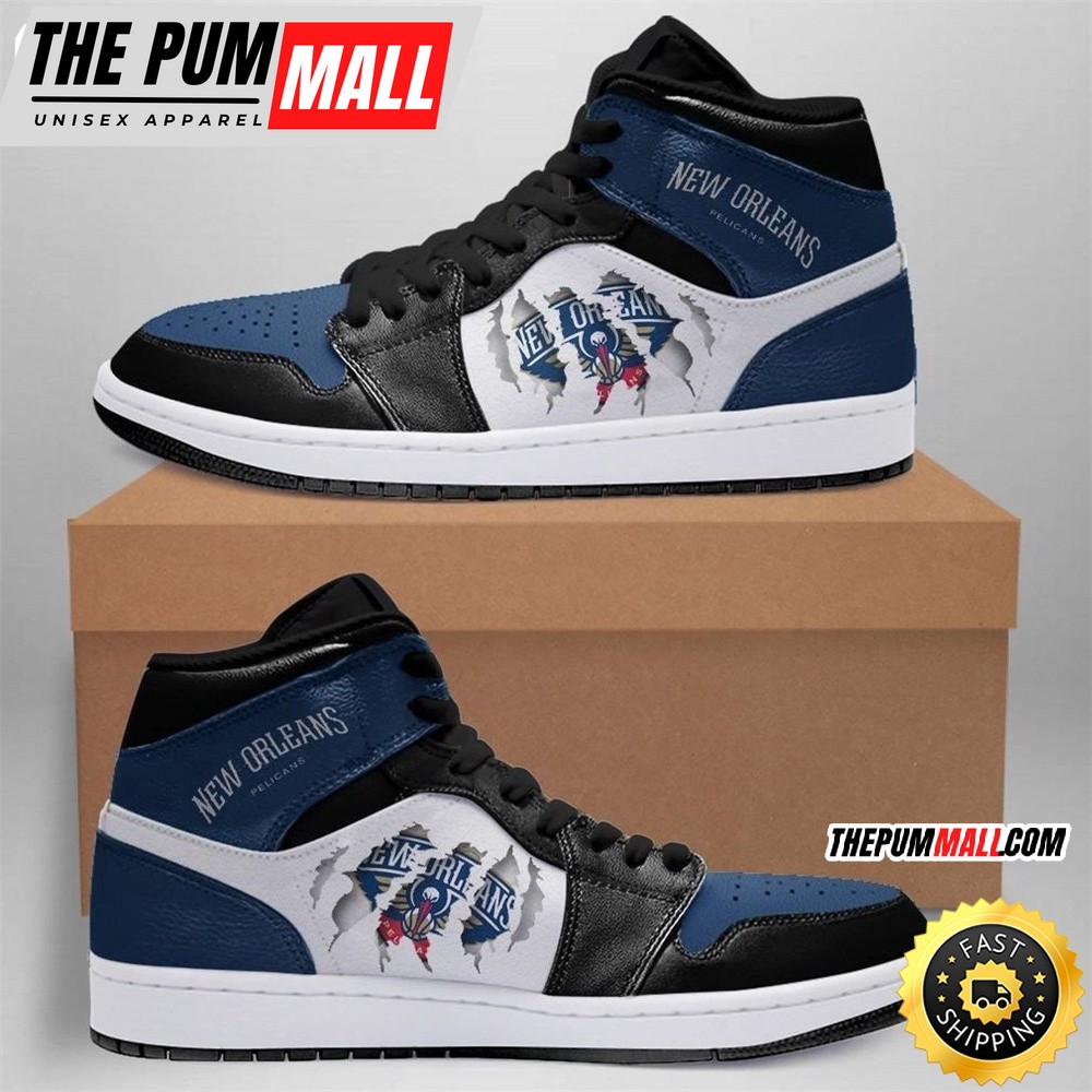 NBA New Orleans Pelicans Navy White Scratch Air Jd 1 High Sneakers