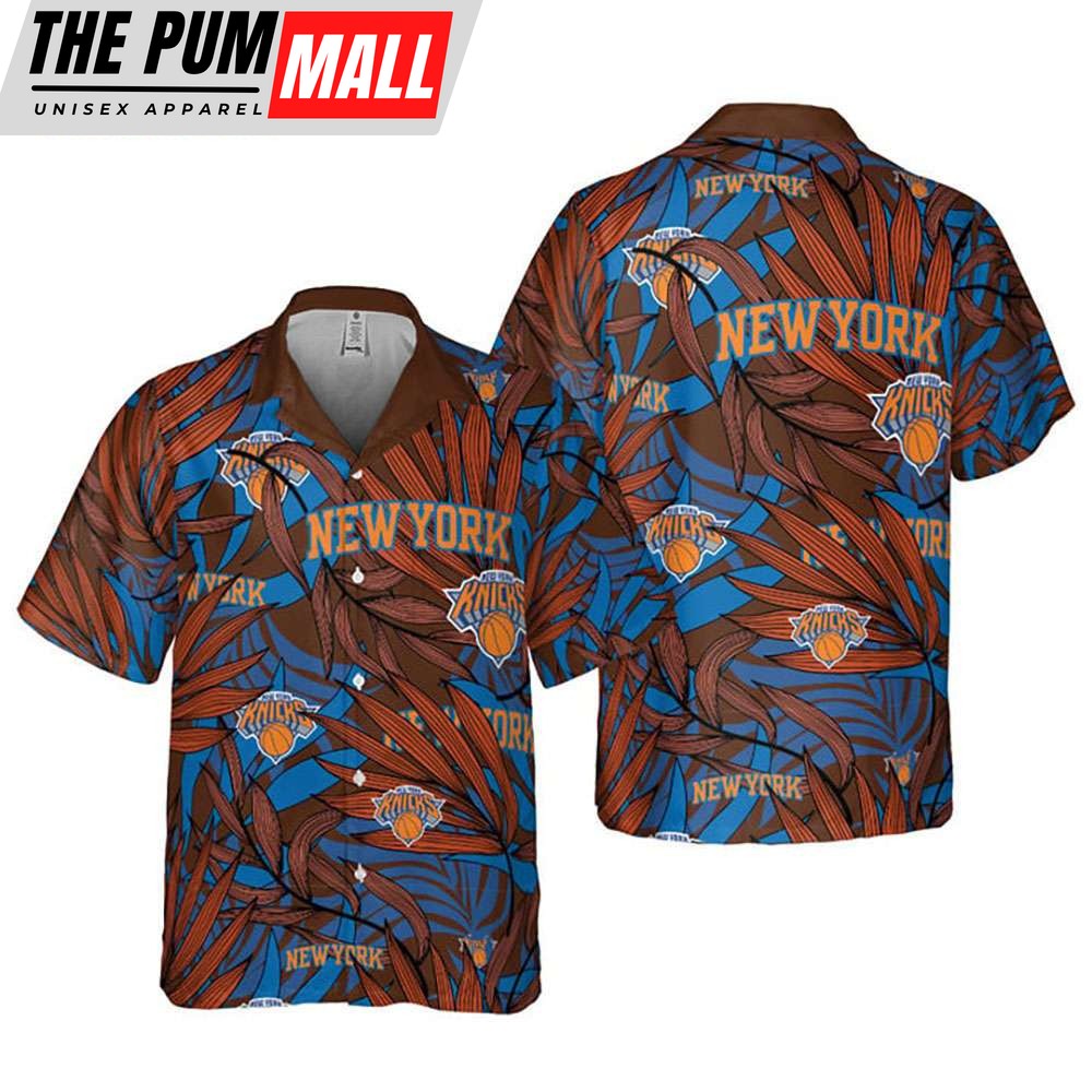 NBA New York Knicks Tropical Palm Leaves Button Up Hawaiian Shirt