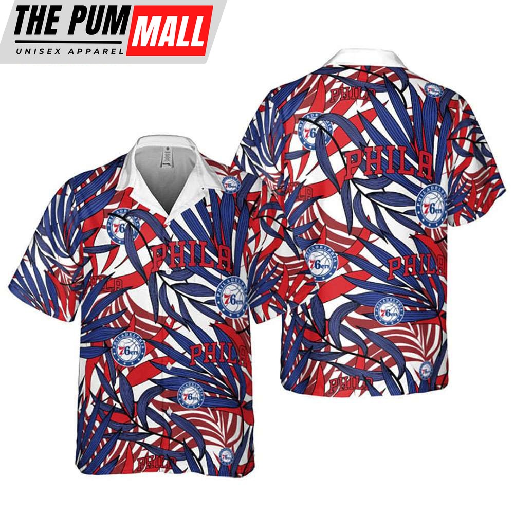 NBA Philadelphia 76ers Tropical Palm Leaves Button Up Hawaiian Shirt
