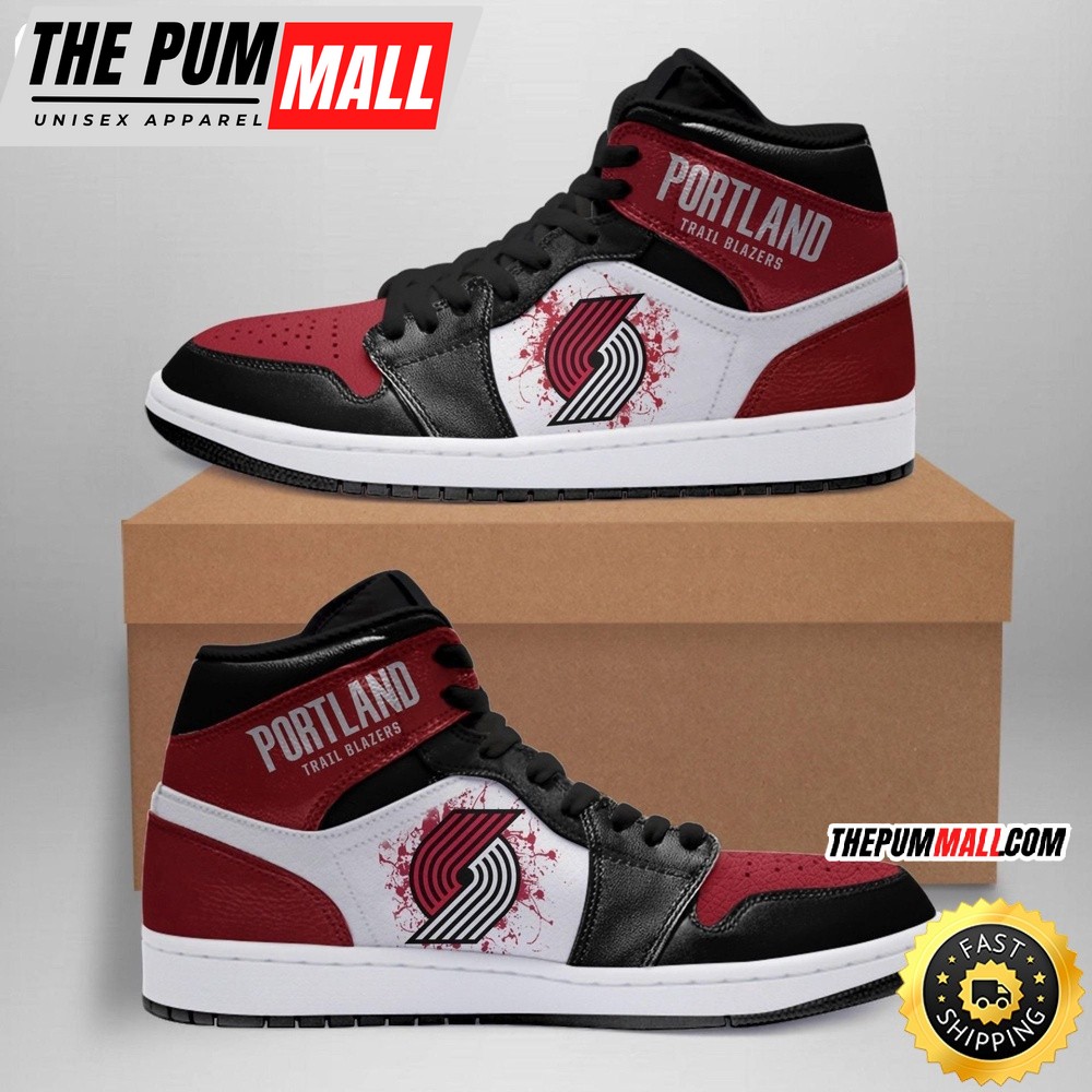 NBA Portland Trail Blazers White Red Air Jd 1 High Sneakers Classic Air Jd Sneakers