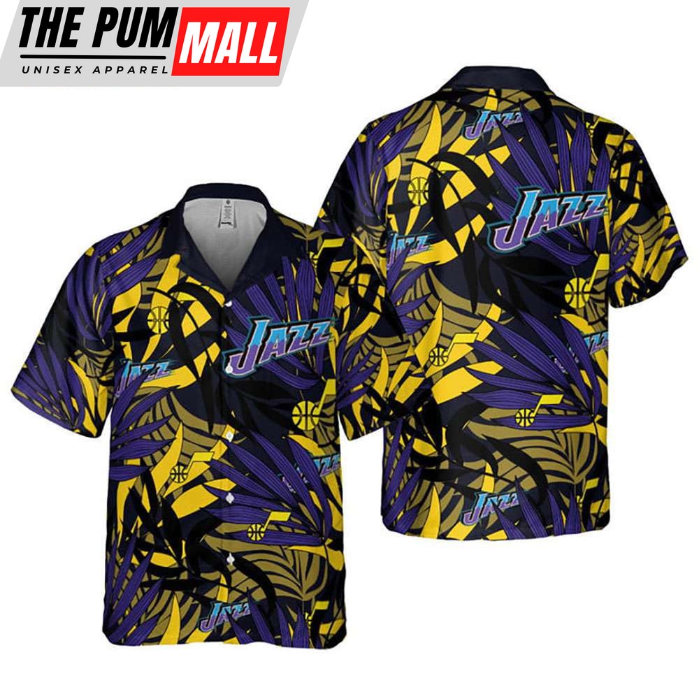 NBA Utah Jazz Tropical Palm Leaves Button Up Hawaiian Shirt