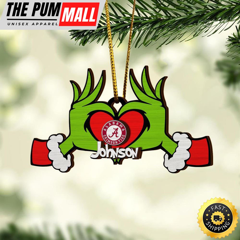 NCAA Alabama Crimson Tide And Grinch Christmas Ornament Custom Your Name Limited Edition