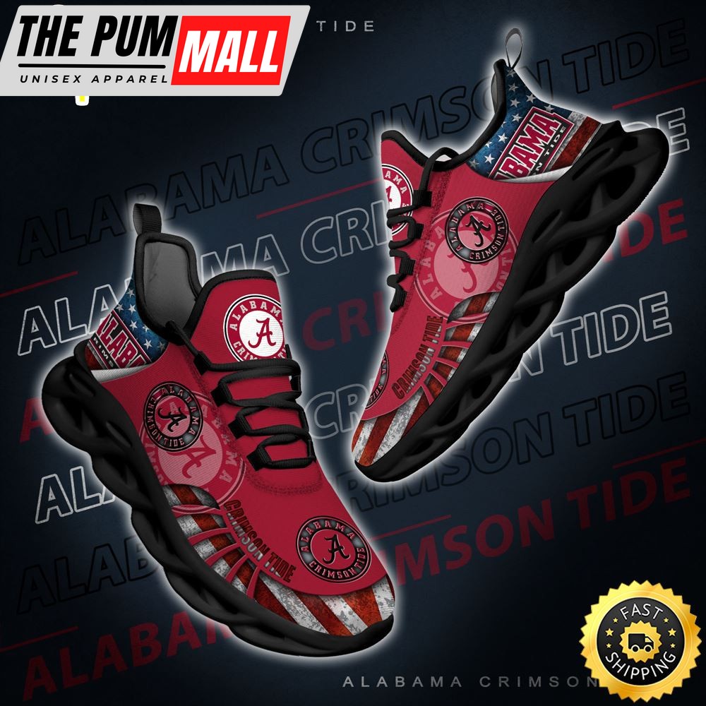 NCAA Alabama Crimson Tide Black And White Clunky Shoes New Style For Fans
