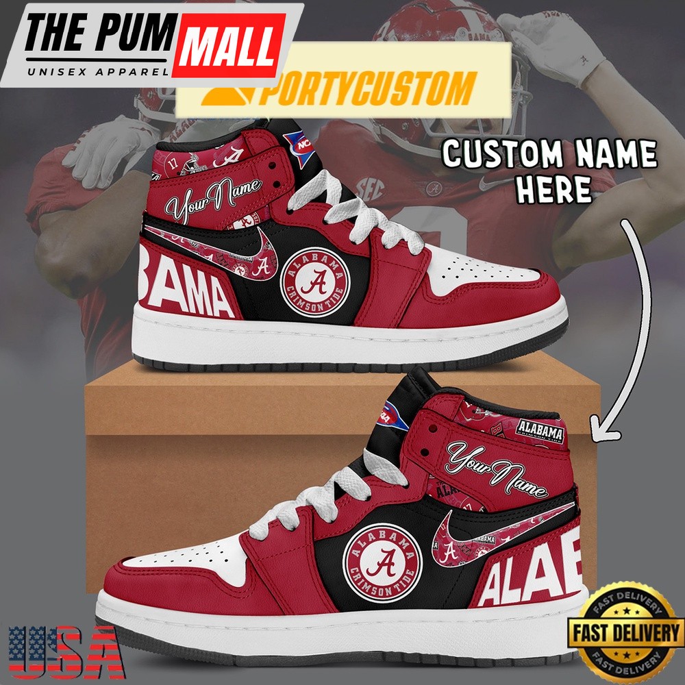 NCAA Alabama Crimson Tide Custom Name Air Jd 1 Shoes Running Sneakers For Men Women
