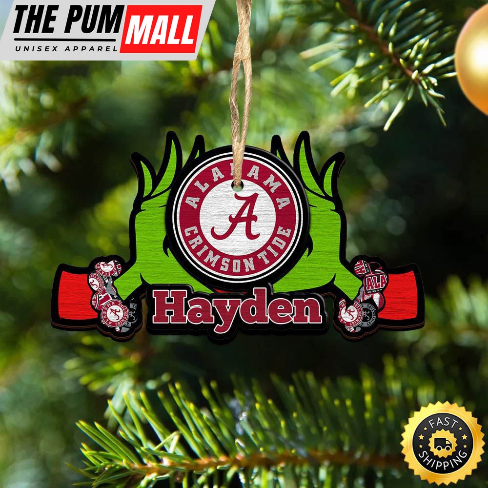 NCAA Alabama Crimson Tide Grinch Christmas Ornament Personalized Your Name Limited Edition
