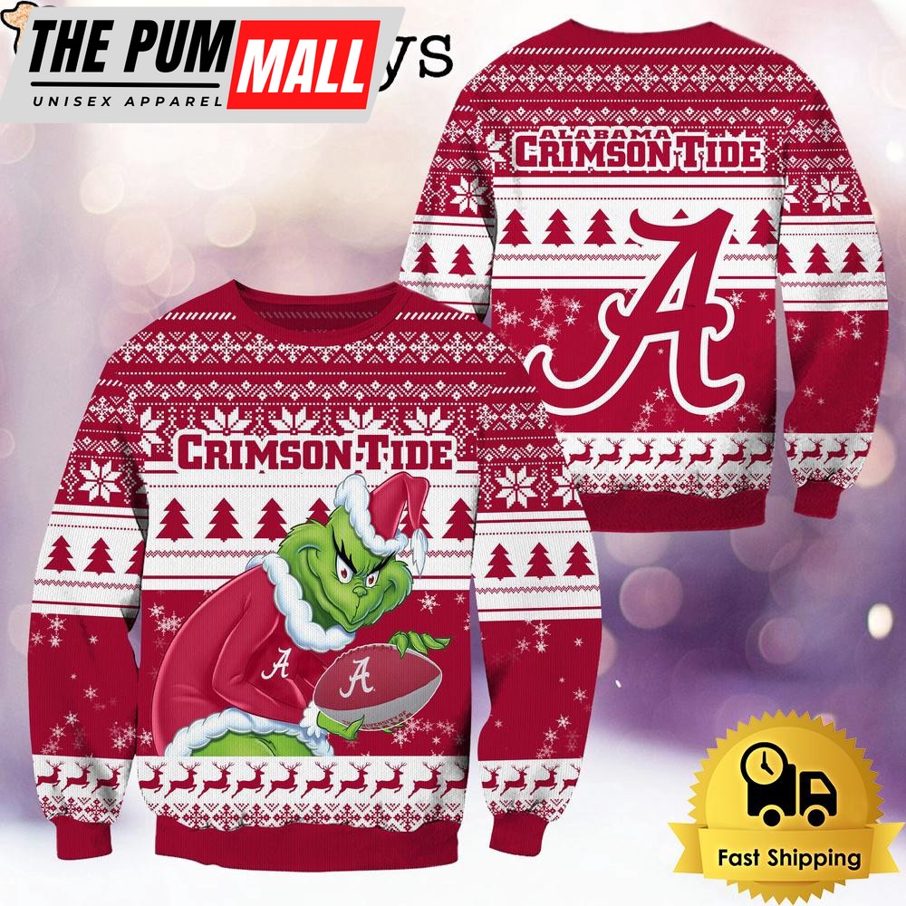 NCAA Alabama Crimson Tide Grinch Custom Name Ugly Christmas Sweater