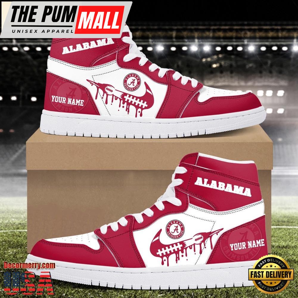“NCAA Alabama Crimson Tide Grunge Style Custom Air Jd 1 Shoes , Running Sneakers Shoes”